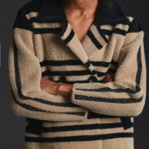 Women’s Anthropologie Baciano Eyelash Sweater Coat/Jacket Tan & Black, Sz S‎